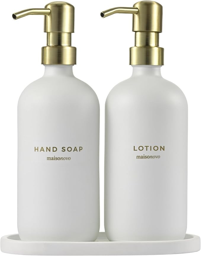 MaisoNovo Soap Dispenser 3-Piece Set | 16.9oz White Bottles with Gold Stainless Steel Pumps | Amazon (US)