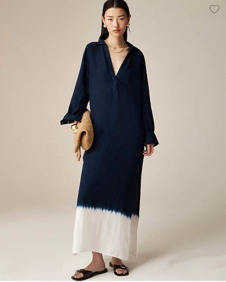JCrew Bungalow maxi popover dress in dip-dyed linen 
We can't decide what we love more: the effortless fit, the deep V-neck for showing off your favorite jewelry or the two-toned effect. The side-slit makes it even breezier, and we added a slip lining for coverage. Plus, it's crafted from lightweight linen that's guaranteed to keep you looking and feeling cool

#LTKTravel #LTKStyleTip #LTKParties