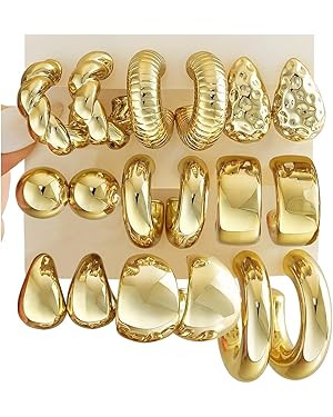 36 Pairs Gold Hoop Earrings Set for Women, Fashion Chunky Gold Hoop Earrings Multipack, Hypoaller... | Amazon (US)