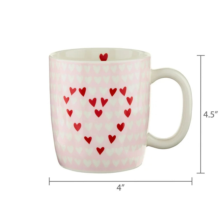18.25 oz Hearts Ceramic Stoneware Mug, Pink, Valentine's Day by Way To Celebrate | Walmart (US)