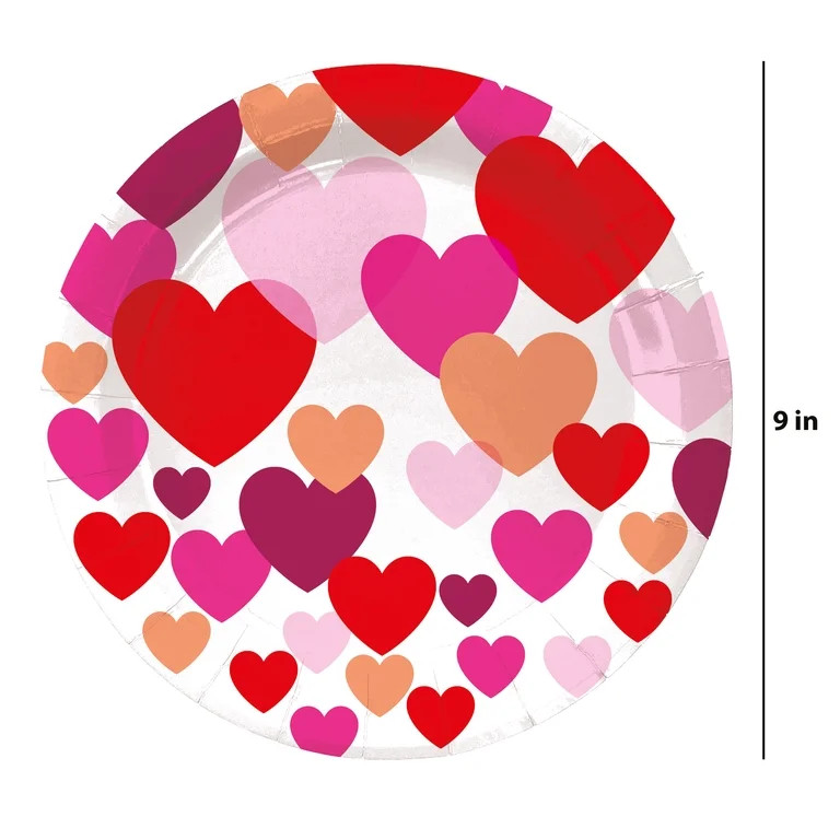 Valentine's Day Heart Toss Disposable Paper Plates, Multicolor, 8.89 in, 8 Count, by Way To Celeb... | Walmart (US)