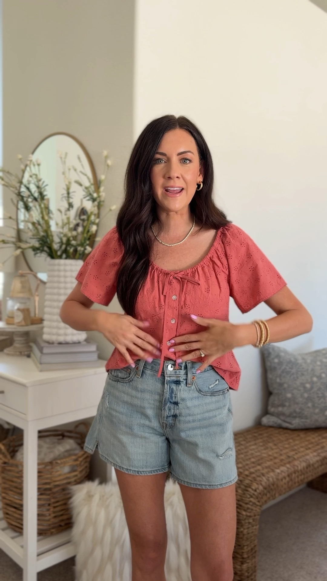 Top-on sale for $17, wearing a small
Shorts-also on sale! Wearing a 2 

#LTKSeasonal #LTKmomlife #LTKSaleAlert