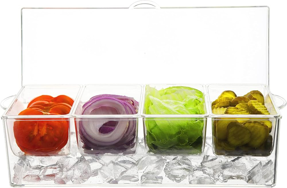 Oaklyn Large Clear Condiment Server Organizer on Ice with Containers and Lid – BPA-Free Serving... | Amazon (US)