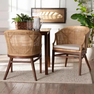 bali & pari Lumajang Light Honey Rattan and Wood 2-Piece Dining Chair Set, Brown | Belk