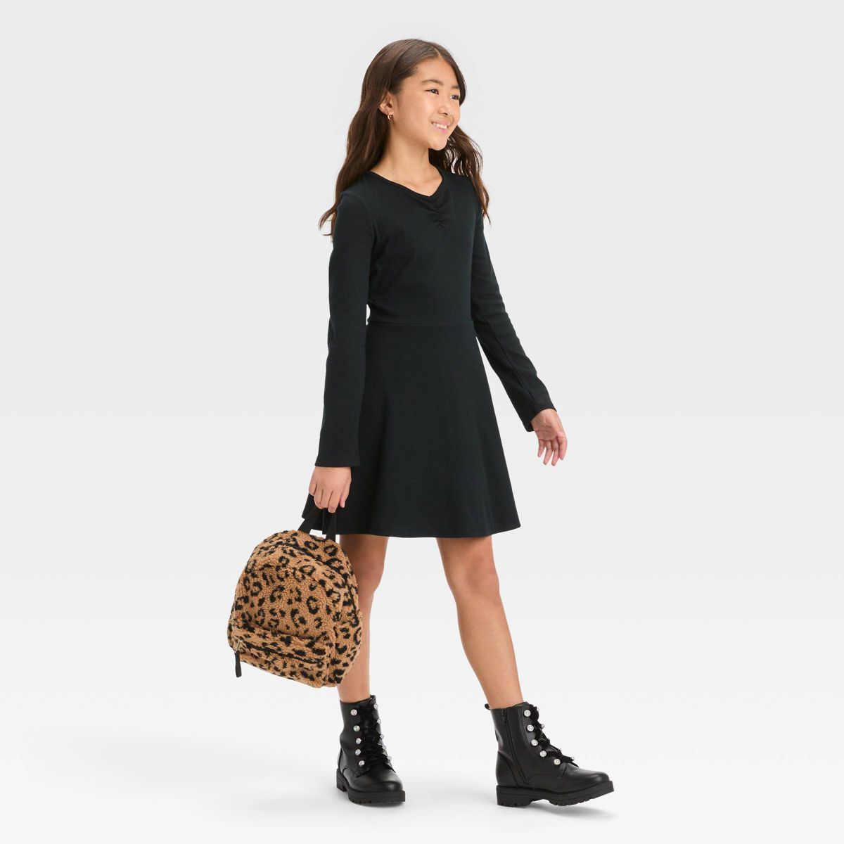 Girls' Long Sleeve Henley Skater Dress - art class™ | Target