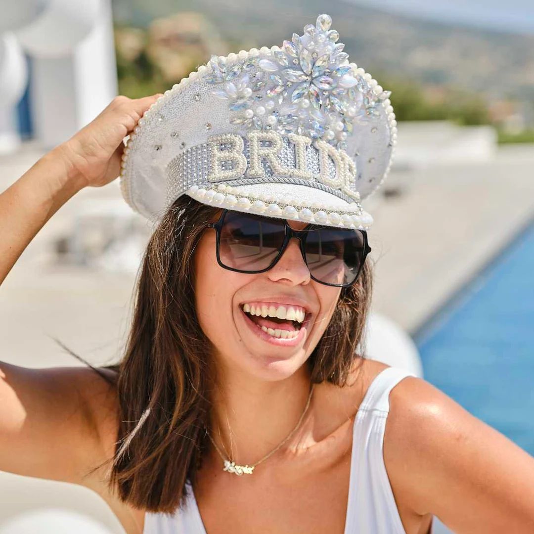 Rhinestone Pearl Bride Hen Party Hat, Bachelorette Party Weekend Hat, Bridal Shower Gift, Hen Par... | Etsy (US)