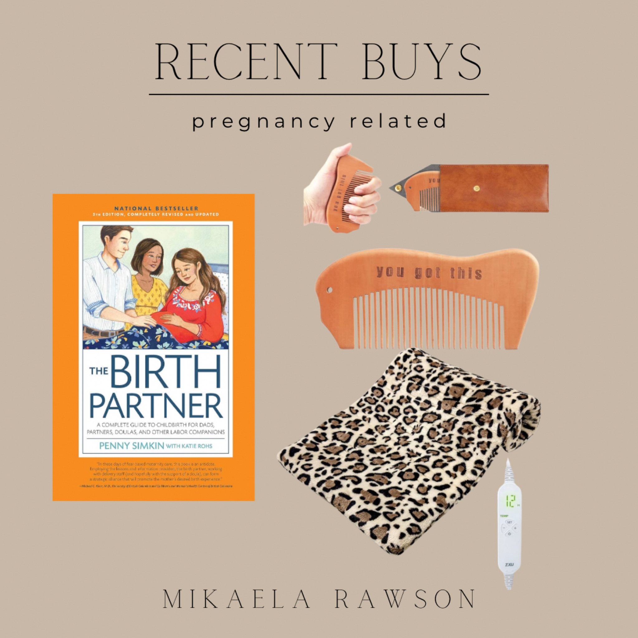 Some of my recent pregnancy related purchases! Bevan is currently reading this book and it’s awesome! The heating pad is adorable and for postpartum cramping. The comb is to help during labor! 🤍

#LTKBaby #LTKBump