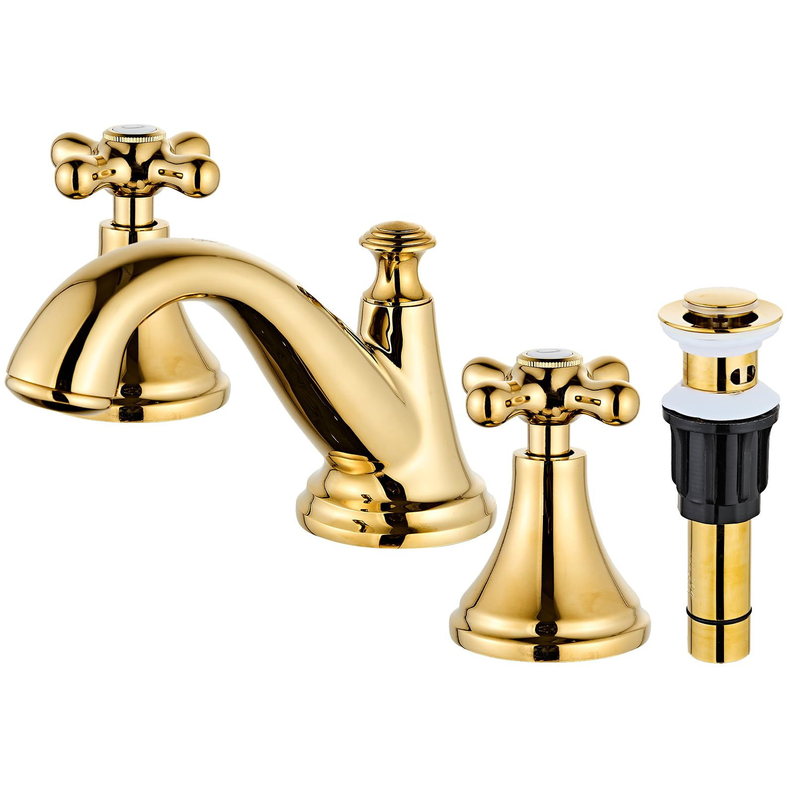 Gold Bathroom Faucet, Vintage Widespread Faucet, 3-Hole Sink Faucet with Drain Assembly, Solid Br... | Amazon (US)