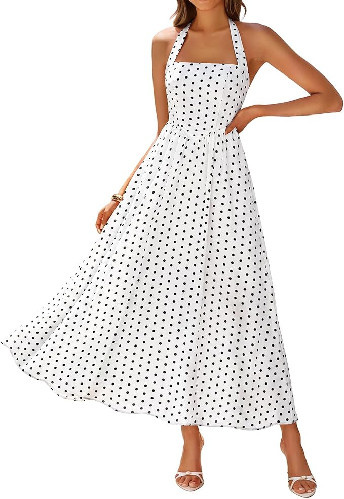 ZESICA Women's Summer Floral Halter Midi Dress 2026 Sleeveless Off Shoulder High Waist Flowy Casu... | Amazon (US)