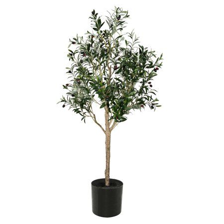 Vickerman Everyday Faux Olive Tree 60 Inch Tall - Green Silk Potted Artificial Indoor Olive Tree - D | Walmart (US)