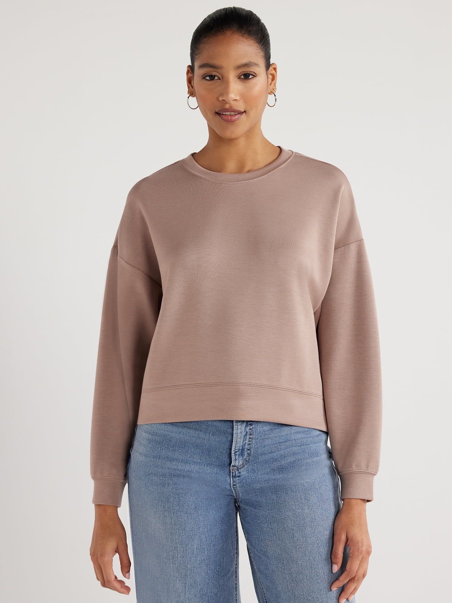 Scoop Women's Ultimate ScubaKnit Cropped Sweatshirt with Drop Sleeves, Size XS-XXL | Walmart (US)
