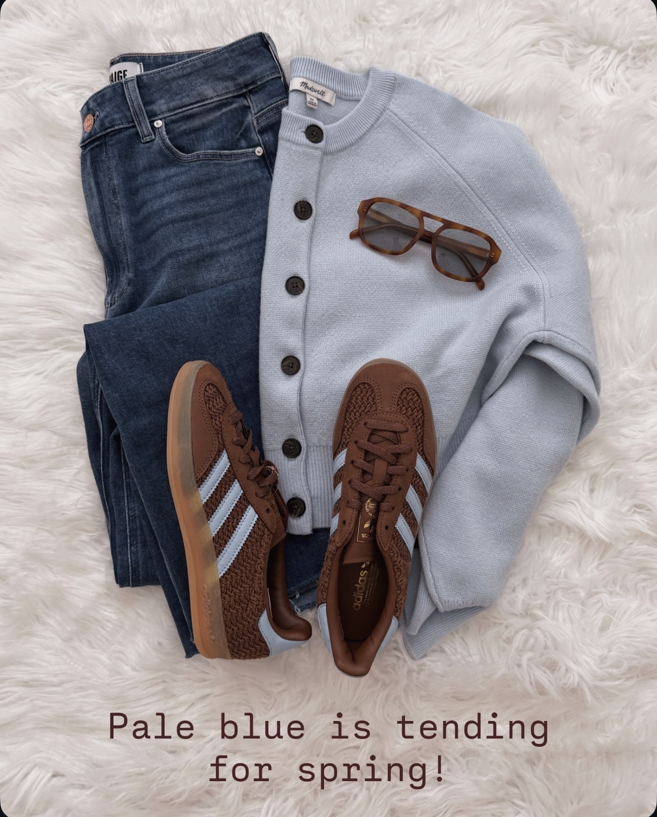 Pale blue is such an easy way to freshen up denim for spring. I love it paired with rich brown accessories to keep it grounded and wearable for everyday.

pale blue cardigan, spring color trends, blue sweater outfit, casual denim look, brown adidas sneakers, everyday spring outfit, neutral accessories, casual chic style

#LTKfindsunder50 #LTKover40 #LTKstyletip