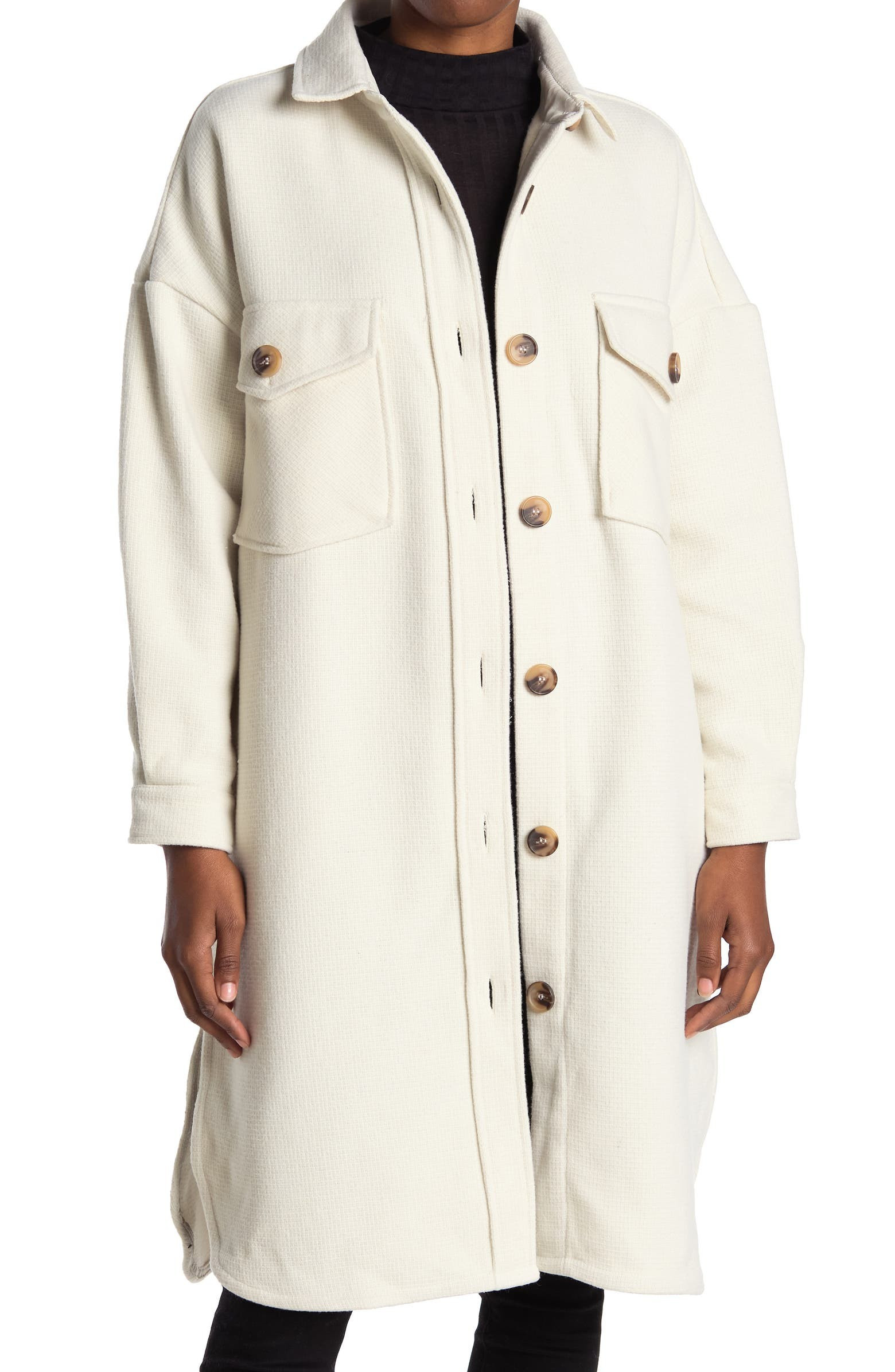 Solid Button Front Long Shacket | Nordstrom Rack