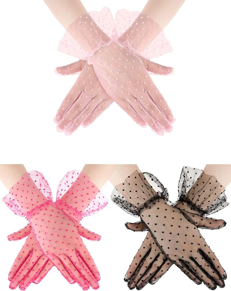 3 Pairs Tea Party Gloves for Women Lace Gloves Polka Dot Mesh Gloves Elegant Short Vintage Weddin... | Amazon (US)