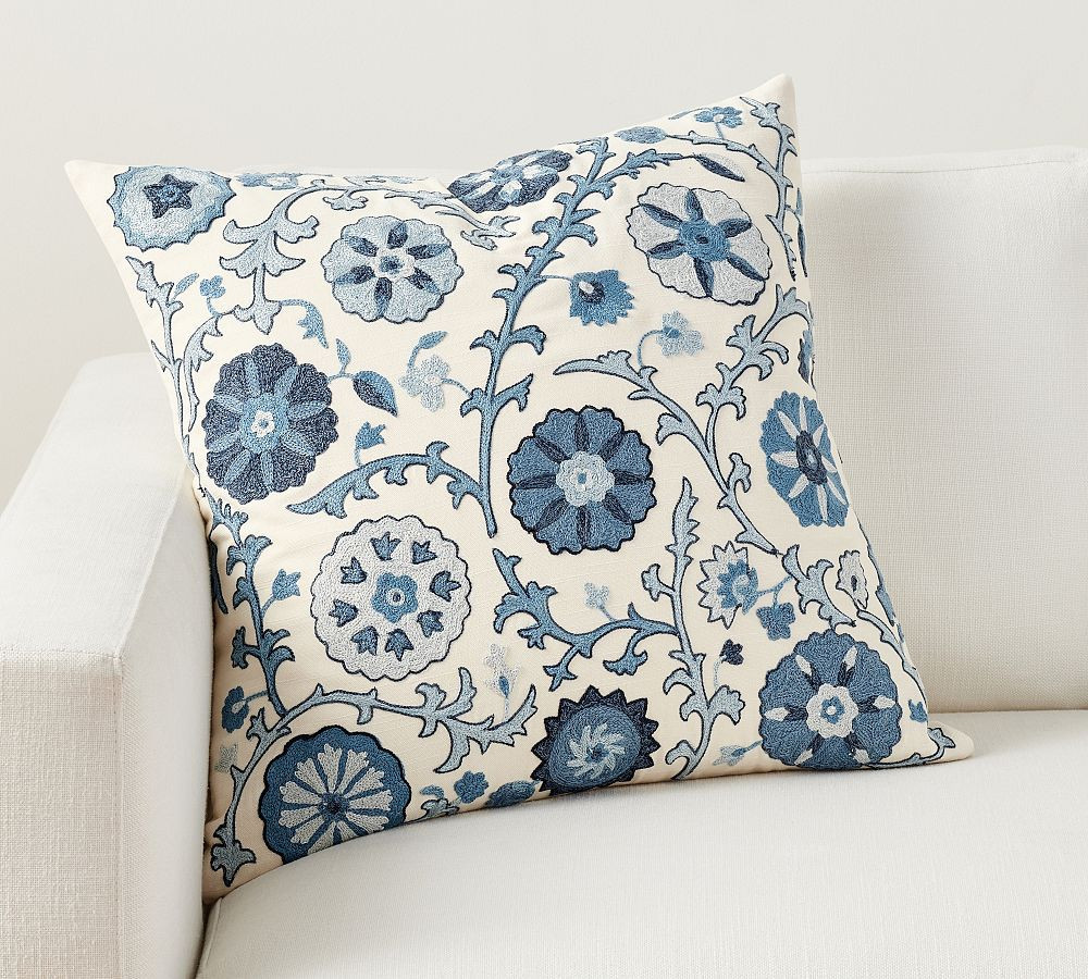 Penelope Embroidered Pillow Cover, 22"", Blue Multi | Pottery Barn (US)