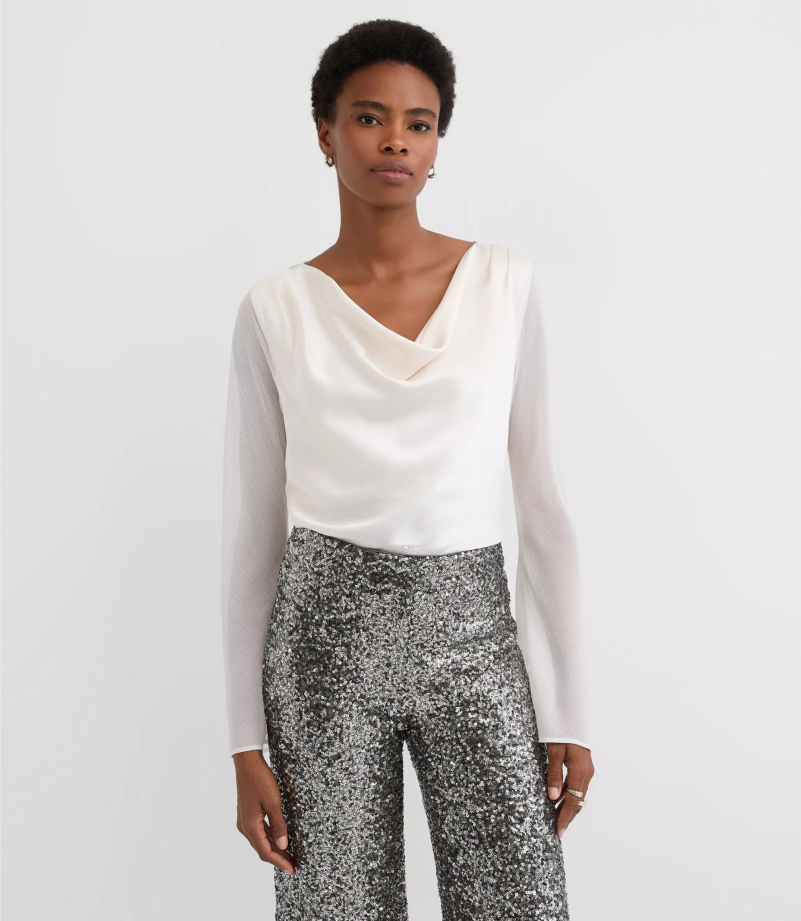 Satin Chiffon Cowl Neck Top | LOFT