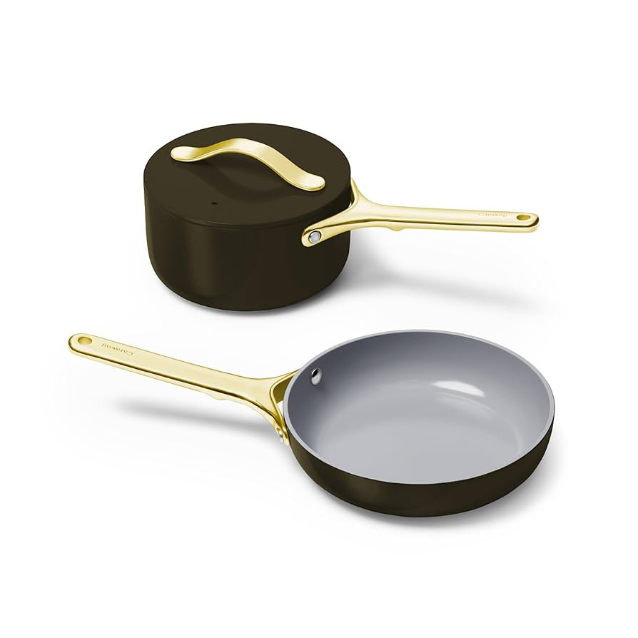 Caraway Mini Cookware Set - Non-Stick Ceramic Fry Pan (1.05 qt, 8") Sauce Pan (1.75 qt) & Storage... | Amazon (US)