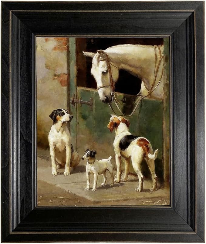 Schooner Bay Co.- Dog and Horse at Stable 8" x 10” Oil Painting Print on Canvas Rustic Distress... | Amazon (US)