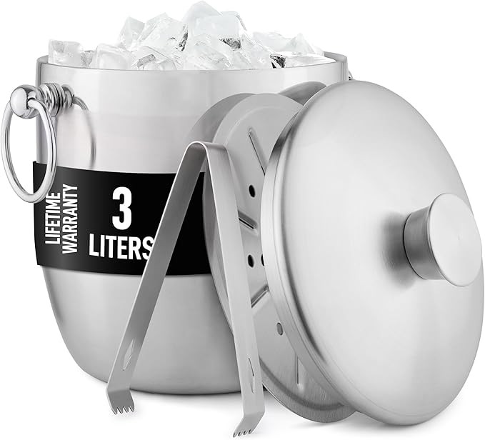 Zulay Kitchen Premium Stainless Steel Double-Wall Insulated Ice Bucket Kit – 3L, Leak-Proof, St... | Amazon (US)