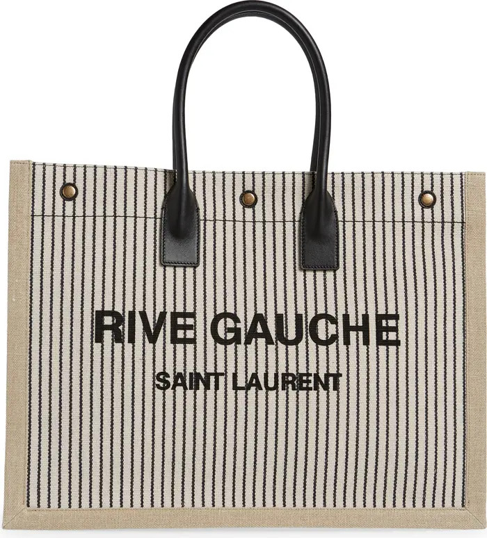 Large Rive Gauche Logo Stripe Canvas Tote | Nordstrom