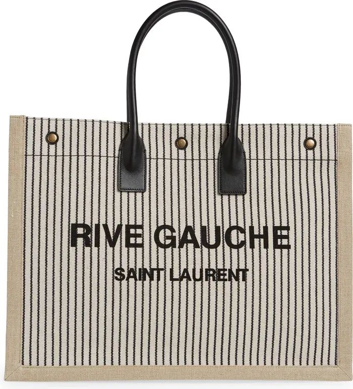 Large Rive Gauche Logo Stripe Canvas Tote | Nordstrom