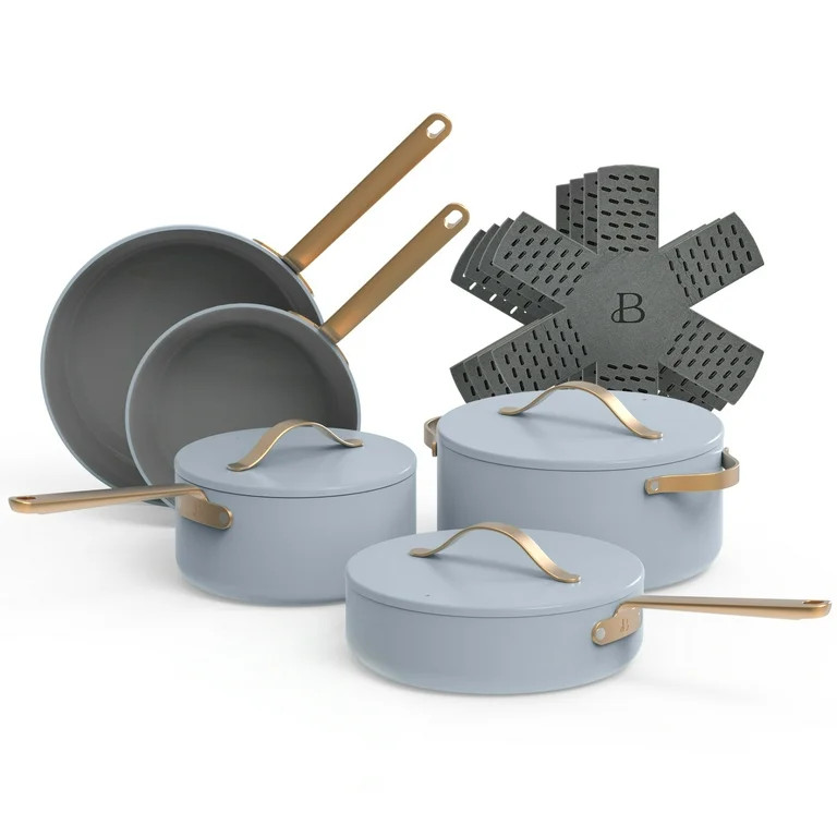 Beautiful 12pc Ceramic Non-Stick Cookware Set, Cornflower Blue by Drew Barrymore | Walmart (US)