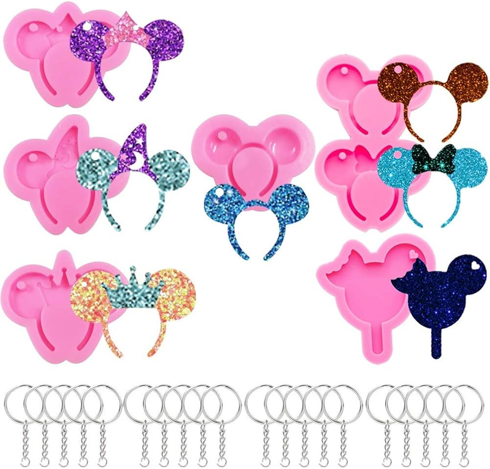Mickey Mouse Head Keychain Silicone Molds,6 PCS Silicone Key Chain Molds with Hole+20 PCS Key Rin... | Amazon (US)