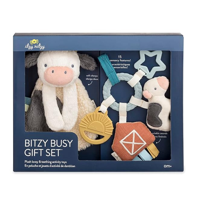 Itzy Ritzy Teething Toy Gift Set - Includes Cow Lovey & Barn-Themed Busy Ring Car Seat and Stroll... | Amazon (US)