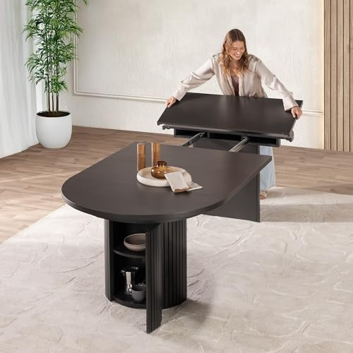 Transformer Table - Solid Wood Extendable Round Dining Table, Extendable Round Dining Table, Space-Saving Modern Furniture, Elegant and Functional Design, Black (Table Only) | Amazon (US)