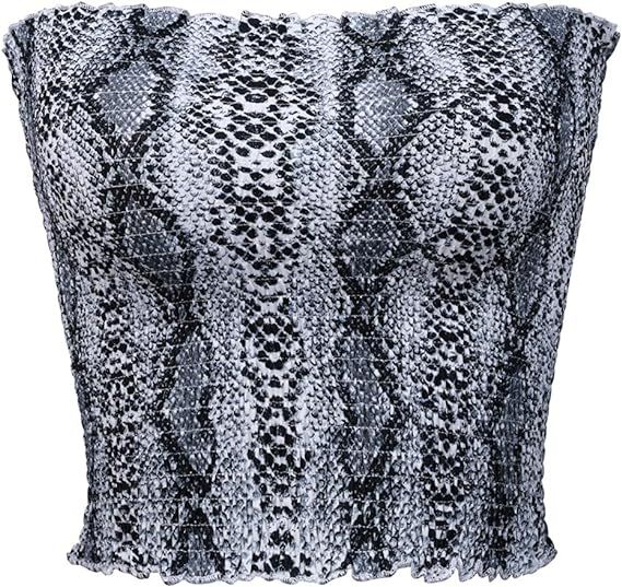 Womens Strapless Pleated Summer Sexy Bandeau Tube Crop Tops | Amazon (US)
