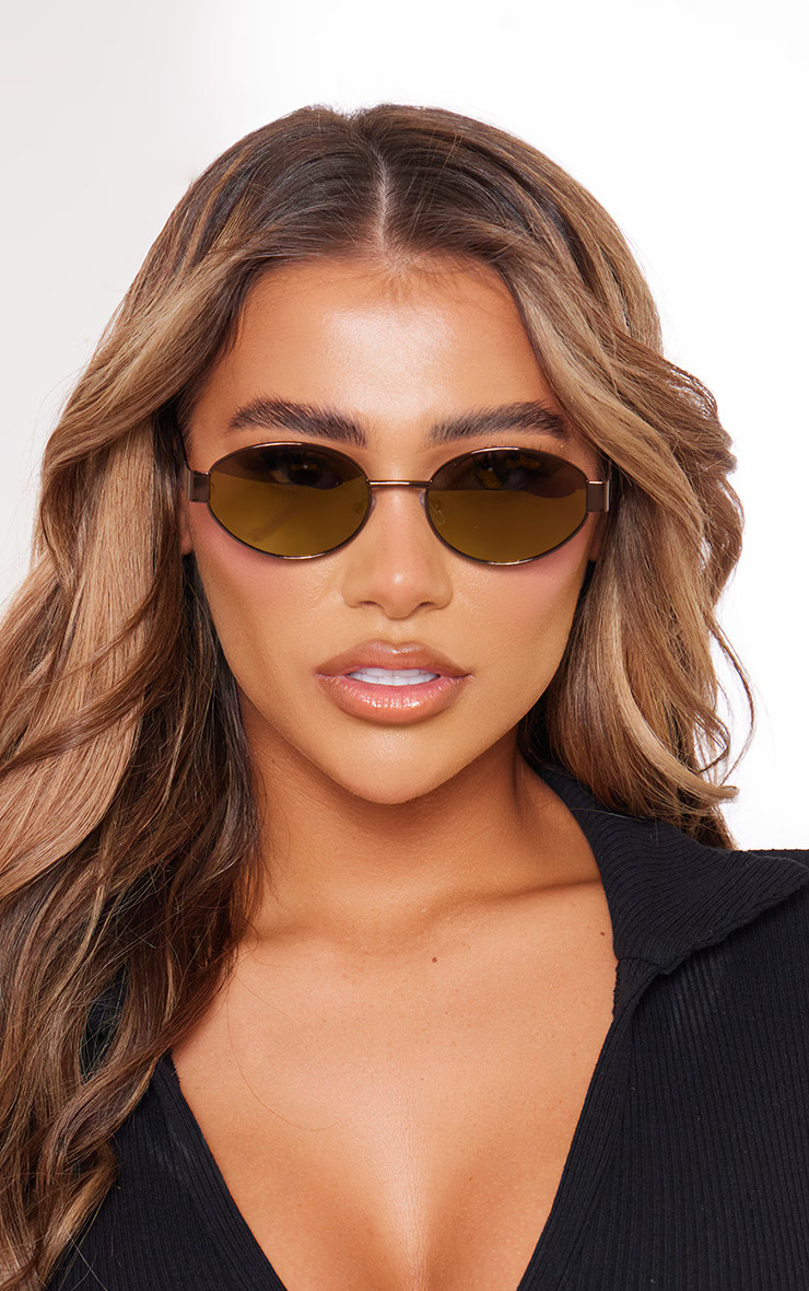 Bronze Metal Frame Round Sunglasses | Accessories | PrettyLittleThing UK