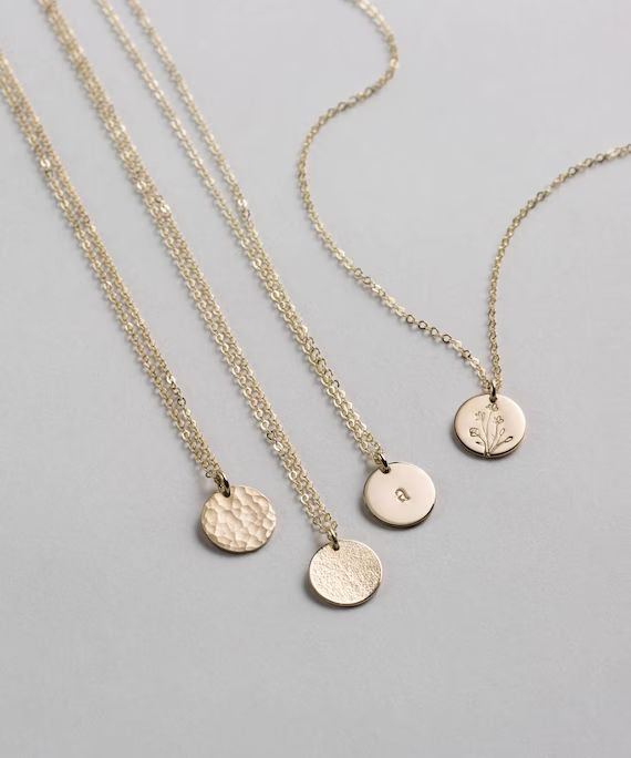 Simple Necklace in 14k Gold Fill, Silver, Rose Gold • SMALL DISK Necklace • Delicate Circle Tag Neck | Etsy (US)