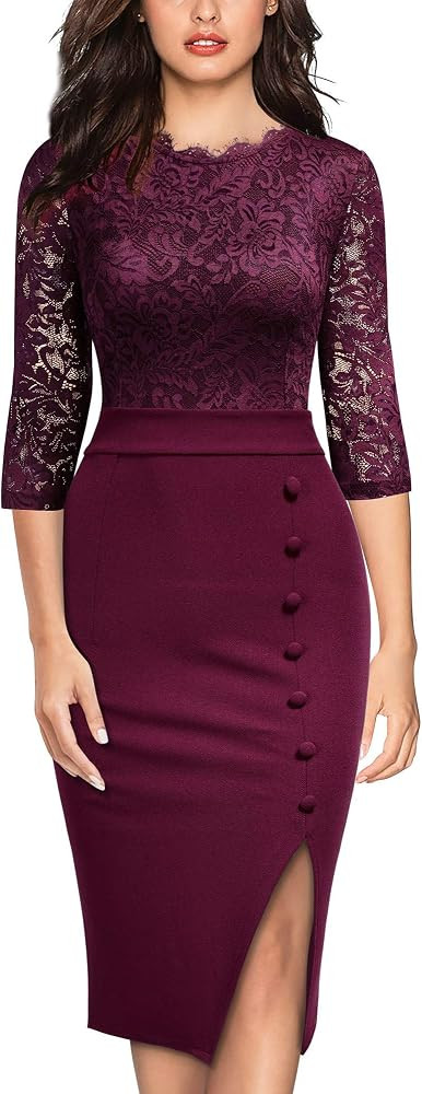 Miusol Women's Floral Lace Split Slim Cocktail Party Dress | Amazon (US)