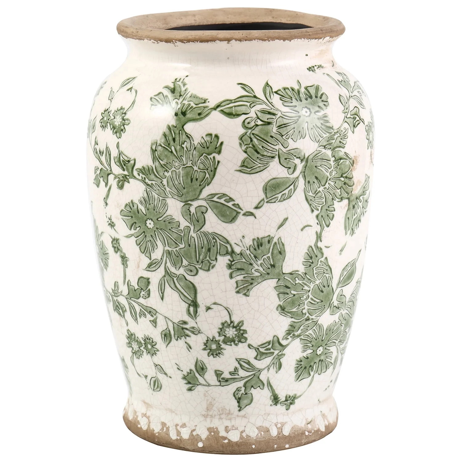 Vintage Ceramic Vase – Green Floral Chinoiserie Design, Rustic Large Vase for Flowers, Tuscan &... | Walmart (US)