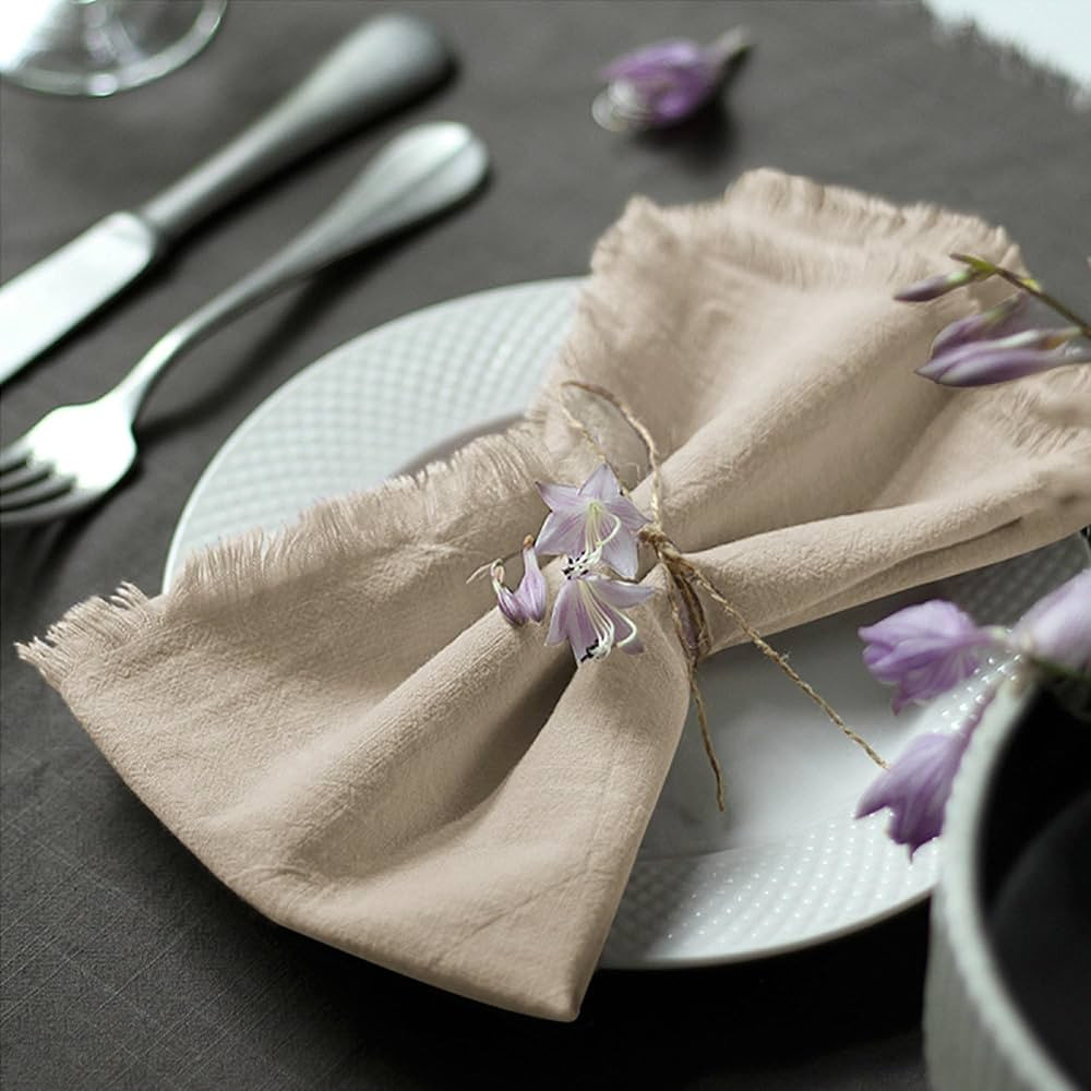 Handmade Cloth Napkins 100% Cotton Napkins with Fringe，Delicate Handmade Cloth Napkins for Dinn... | Amazon (US)