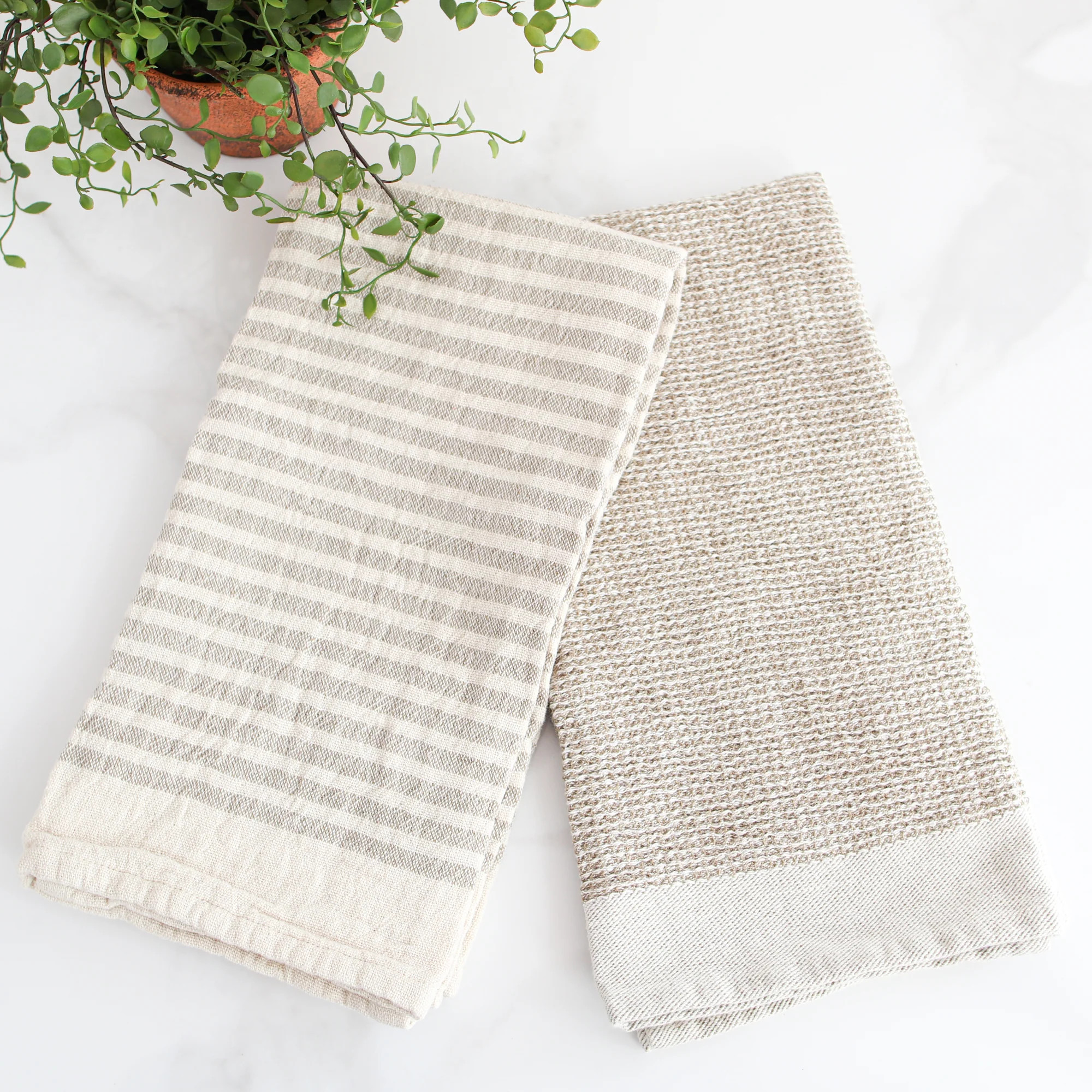 Beige Striped Towels, Set of 2 | Interior Delights