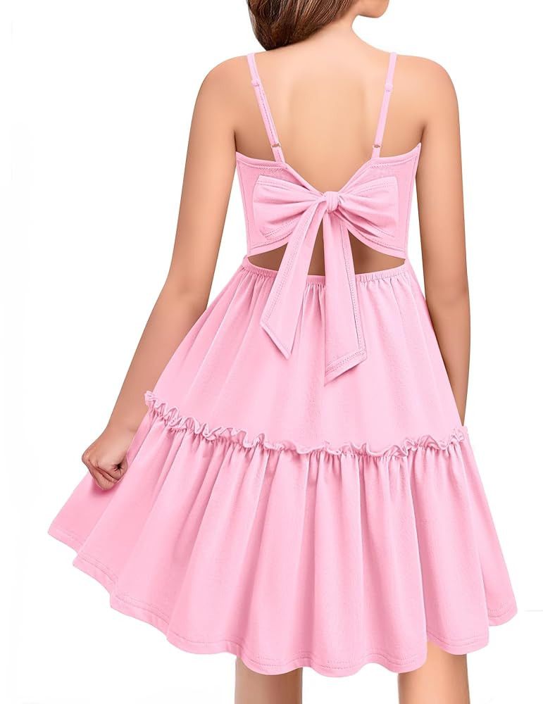 Arshiner Girls Tie Back Dress Spaghetti Strap Ruffle Hem Casual Summer Beach Sundress with Pocket... | Amazon (US)