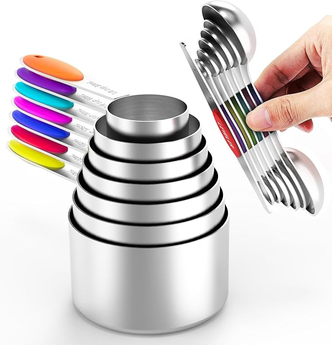 Magnetic Measuring Spoons Set and Measuring Cups Heavy Duty Stainless Steel Fits in Spice Jars fo... | Amazon (US)