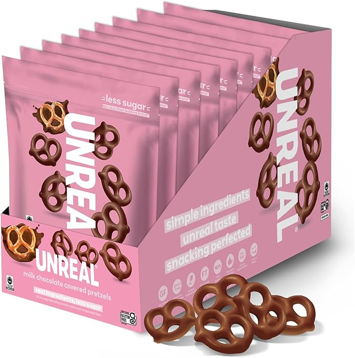 UNREAL Milk Chocolate Covered Pretzels, 7g Sugar, Chocolate Candy Treat Bag, Gluten Free, Fair Tr... | Amazon (US)