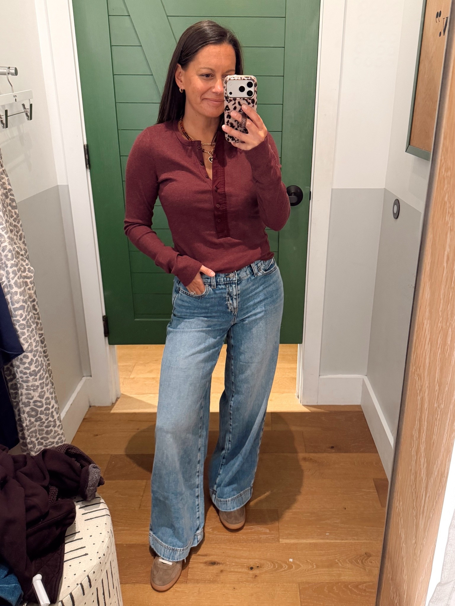 The cutest Henley top! Looks great with wide leg jeans!

Jeans run true to size. Top runs small.

#LTKmomlife #LTKootd #LTKOver40