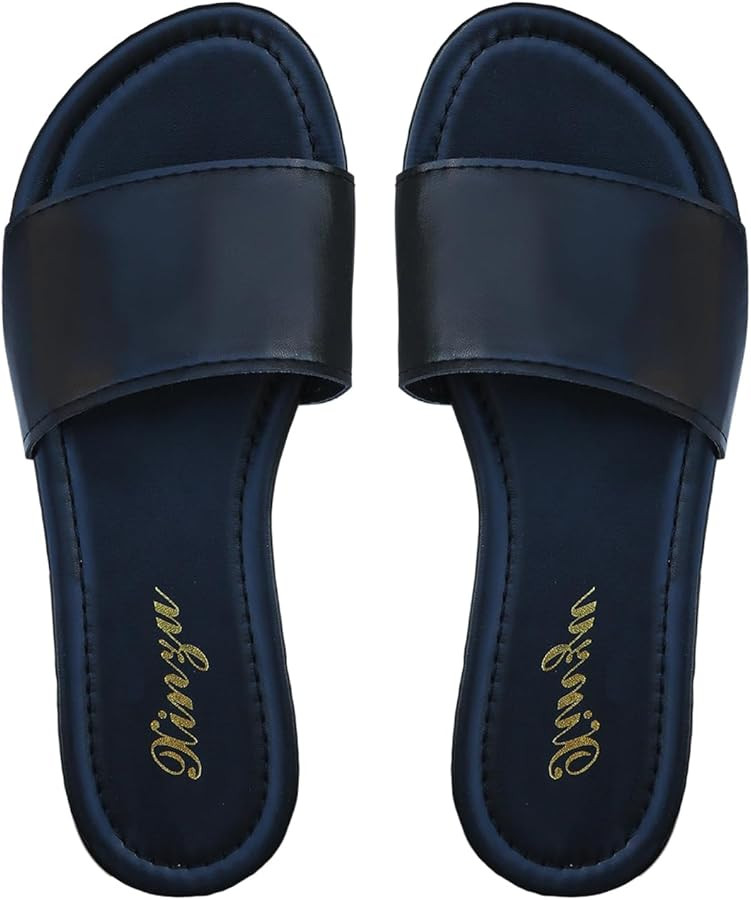 GORGLITTER Women's Summer Beach Vacation Slide Sandals PU Leather Flat Sandals Open Toe Slip On W... | Amazon (US)