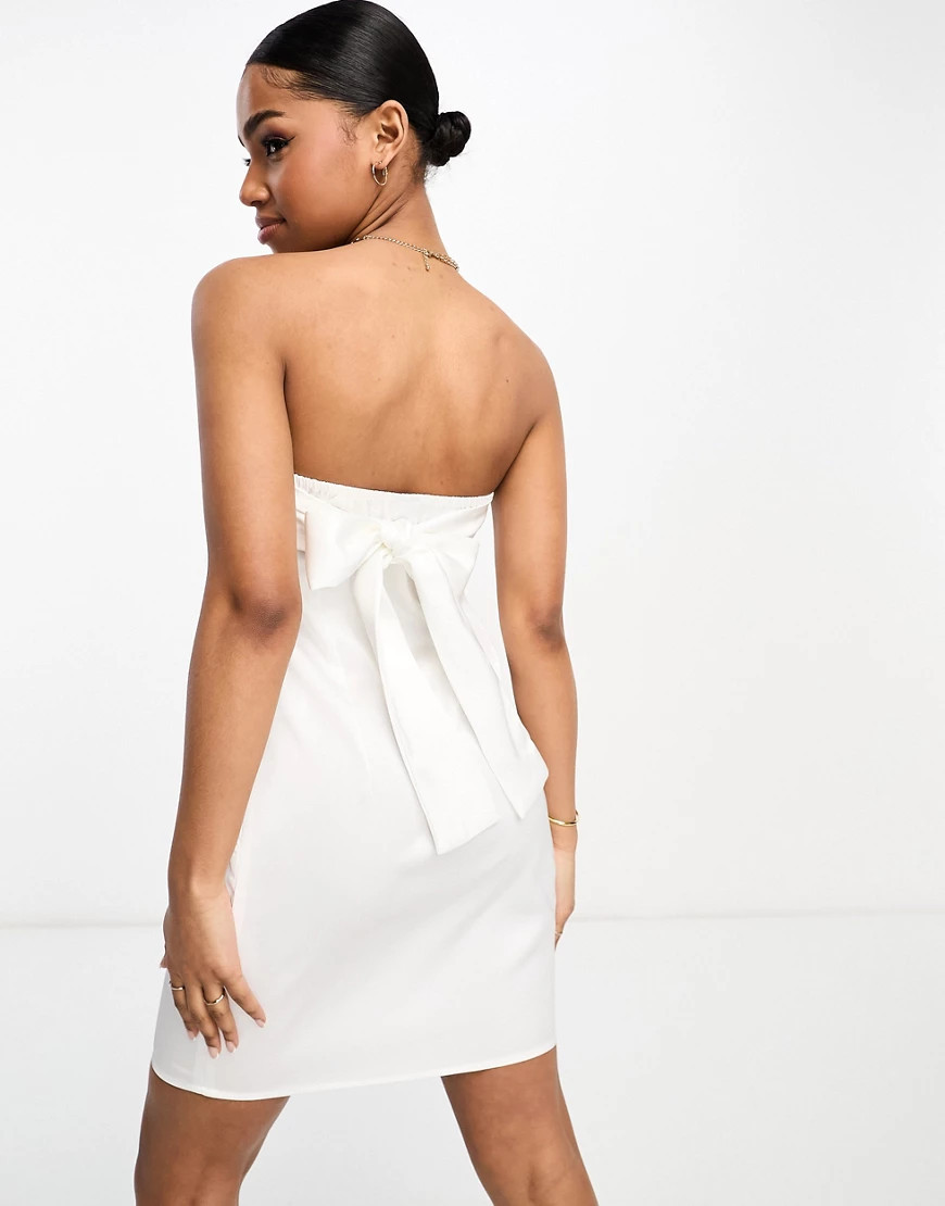 Pieces Bride To Be satin bandeau mini dress with bow back detail in white | ASOS (Global)