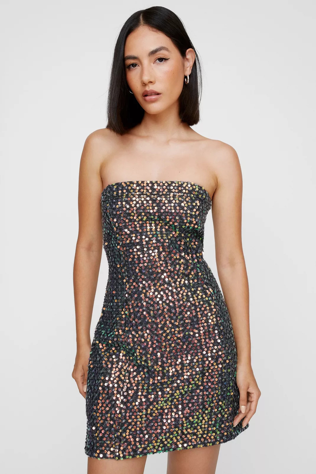 Sequin Denim Bandeau Mini Dress | Nasty Gal US