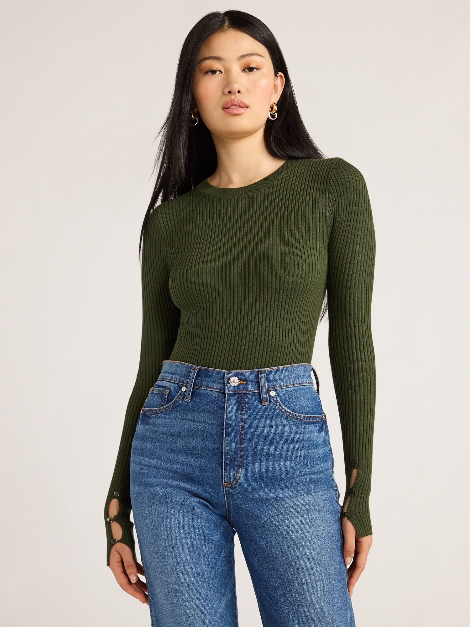 Scoop Women's Ribbed Knit Sweater Bodysuit with Long Sleeves, Sizes XS-XXL | Walmart (US)