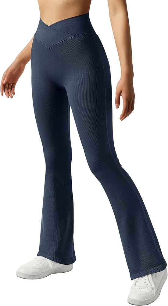 SUUKSESS Women Ribbed Seamless Flare Leggings Bootcut High Waist Yoga Pants | Amazon (US)