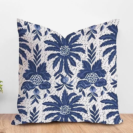 ArogGeld Navy Blue Flower Chinoiserie Farmhouse Throw Pillows Indigo Blue Trellis White Linen Cus... | Amazon (US)