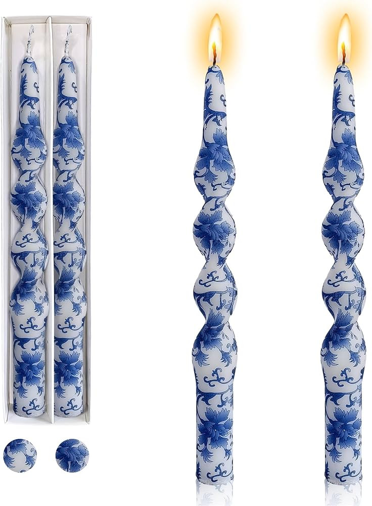 Floral Candlesticks Spiral Taper Candles - Gedengni Set of 2 Blue and White Twisted Candlesticks ... | Amazon (US)
