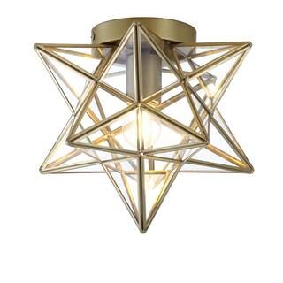 JONATHAN Y Stella 12 in. Moravian Star Metal/Clear Glass LED Flush Mount, Gold/Clear-JYL9035B - T... | The Home Depot