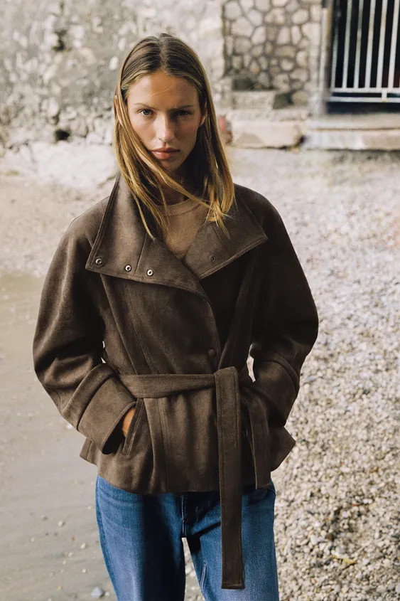FAUX SUEDE BELTED JACKET | Zara US