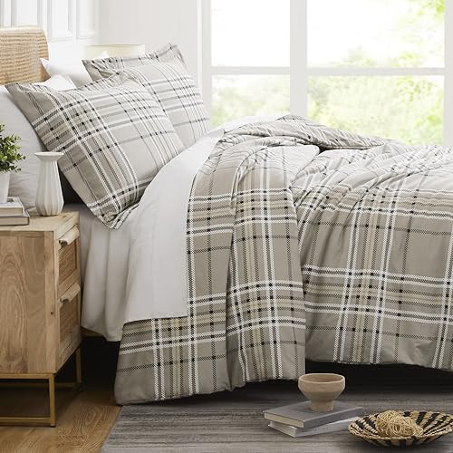 Southshore Fine Living, Inc. Plaid Duvet Cover Set, Twin/XL – Premium Microfiber Bedding, Easy Care – Includes 1 Twin Duvet Cover and 1 Sham, Machine Washable, Vilano Plaid Mocha | Amazon (US)
